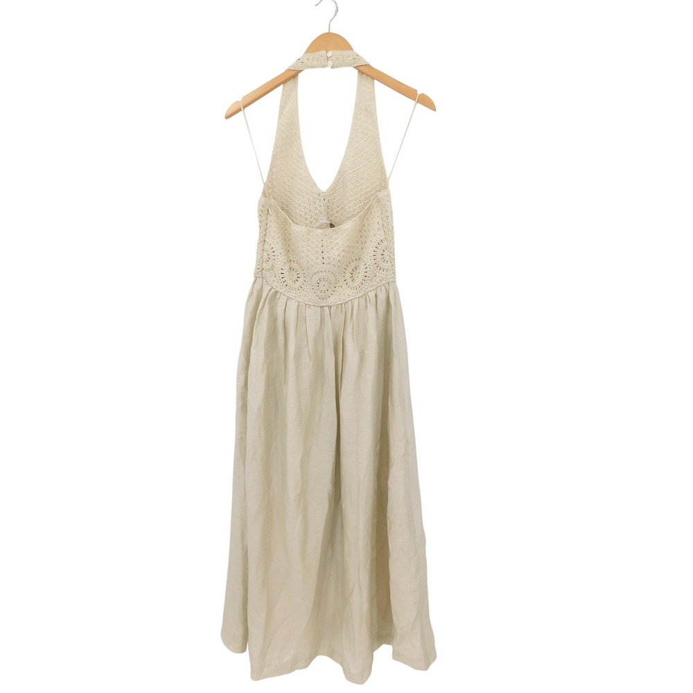 LOFT Crochet Halter Midi Dress Polished Stone Beige 6P Petite NWT 38812910 - Picture 3 of 9